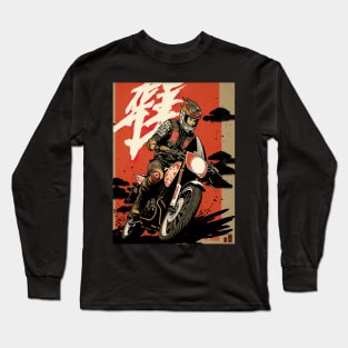 Dirt bike rider - Japanese style red background Long Sleeve T-Shirt